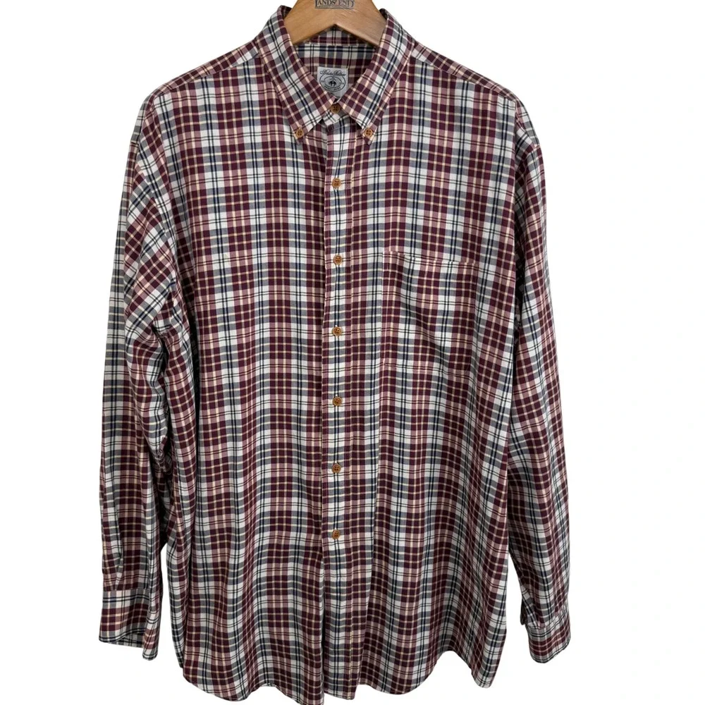 Brooks Brothers‎ Plaid Button Down Sports Shirt XL Burgundy Navy Cotton Fall